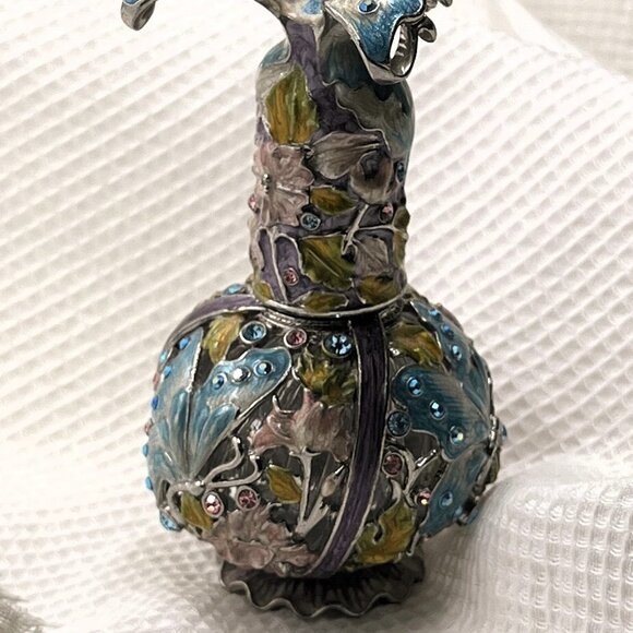 Vintage Blue Y2K Brass Enamel & Stones Butterfly Perfume Bottle 2004, 3.5 * 2.5 - Picture 2 of 6
